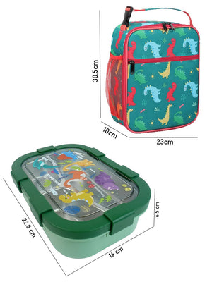 Little Surprise Box,2 pcs Dino Lunch Bag & Stainless Steel 3 section Lunch box for Kids - LSB - LB - 3SECTNDINO - LBAG