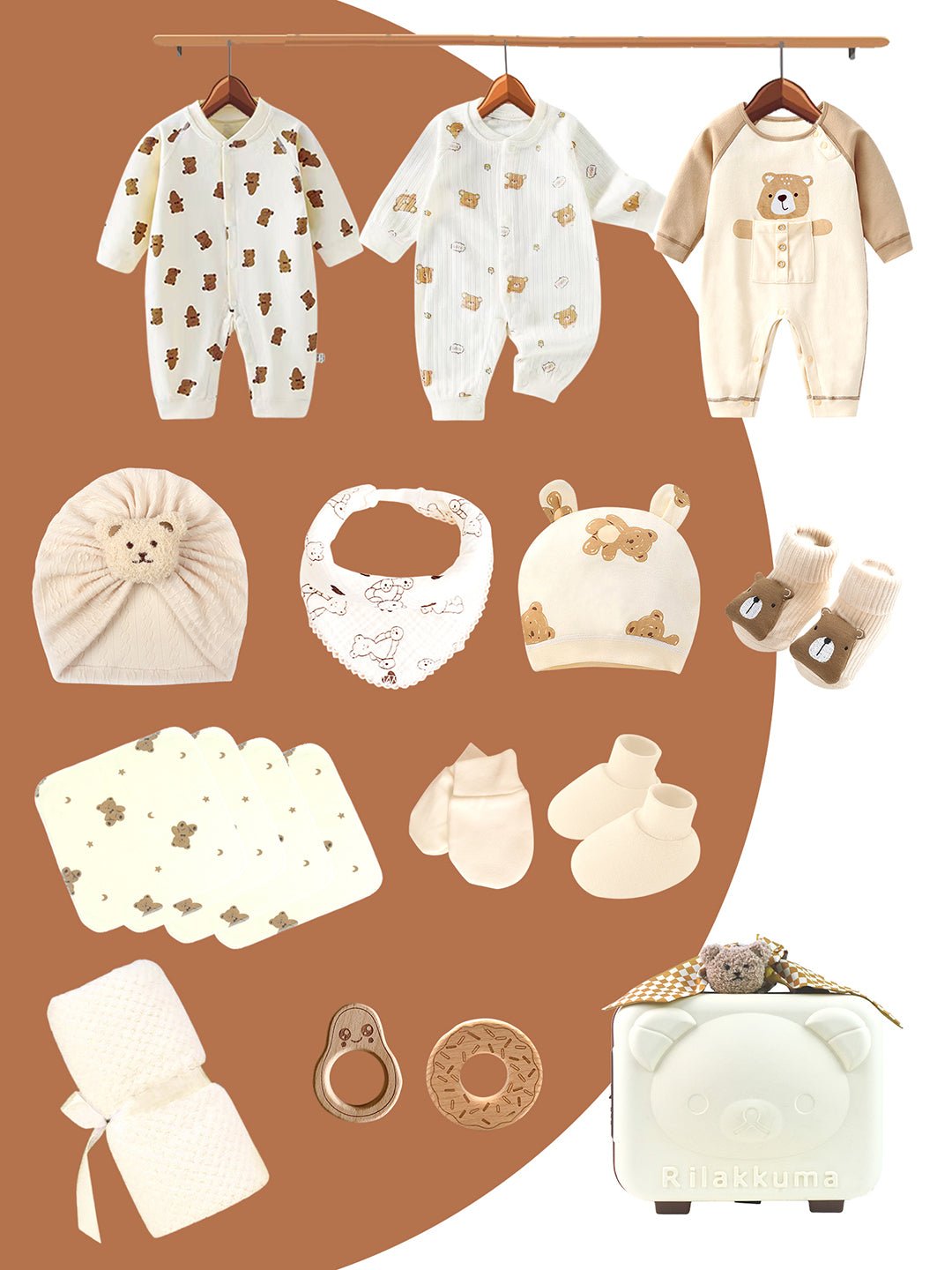 Little Surprise Box,20 pcs Chubby Cream Teddy Face Birthday Gift Hamper set for Baby with travelling suitcase - LSB - FSTBDAY - 20CRMTEDYFACE
