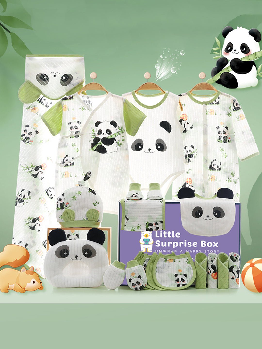 Little Surprise Box,21 pcs Green Big Panda Newborn Baby Girl/ Boy Gift Box Hamper (0 - 12 months) - LSB - BS21 - BIGPANDA