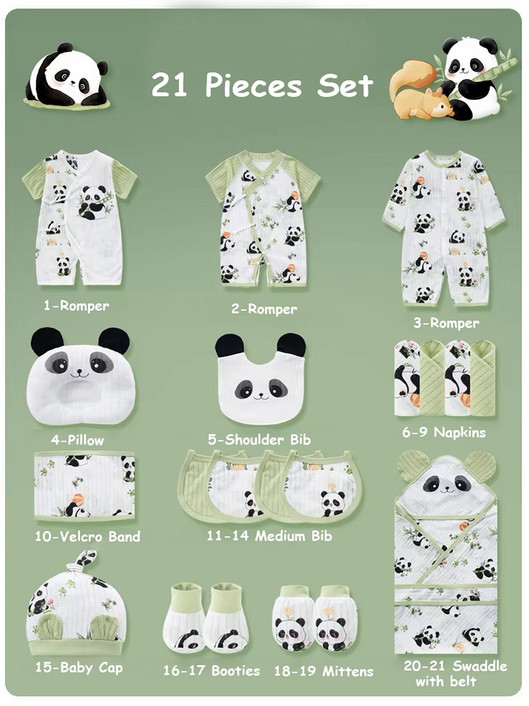 Little Surprise Box,21 pcs Green Big Panda Newborn Baby Girl/ Boy Gift Box Hamper (0 - 12 months) - LSB - BS21 - BIGPANDA