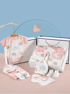 Little Surprise Box,22 pcs Pink Dotted Strawberry Newborn Baby Girl/ Boy Gift Box Hamper (0 - 18 months) - LSB - BS22 - DOTSTRAWBRY