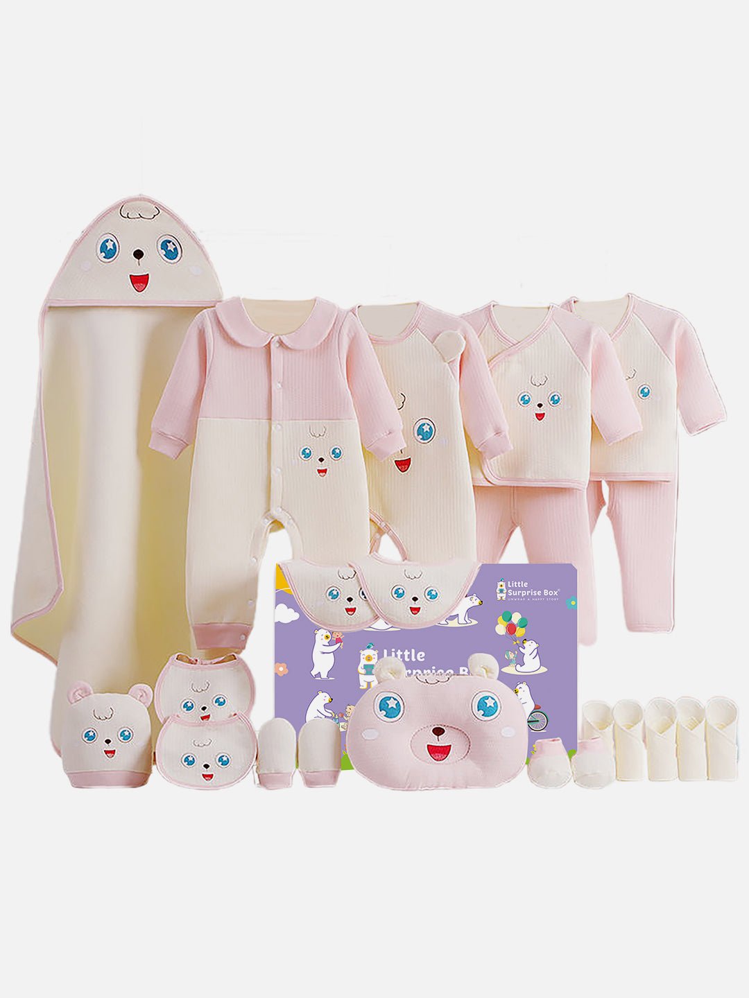 Little Surprise Box,23pcs Star Eye Newborn Baby Girl/Baby Boy Gift Hamper Set,0 - 12 months - LSB - BS23 - PNKWHTSTAREYE