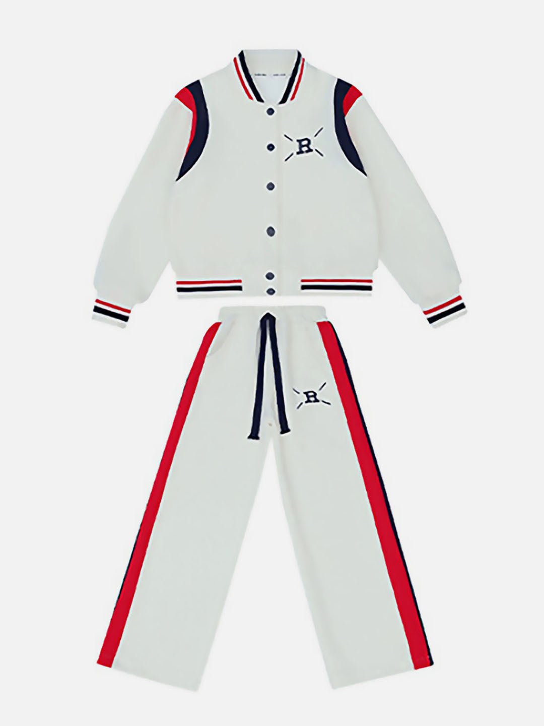 Little Surprise Box,2Pcs Cream Red - Navy Varsity Style Jacket With Matching Pants - LSB - 2PCS - CRMREDNAVY - TRCKS - 5 - 6Y