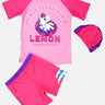 Little Surprise Box,2pcs Dark Pink Unicorn Moon Kids UPF 50+ Swimwear with matching Swim Cap - LSB - SW - 2PCDRKMOONUNI - LK - 110