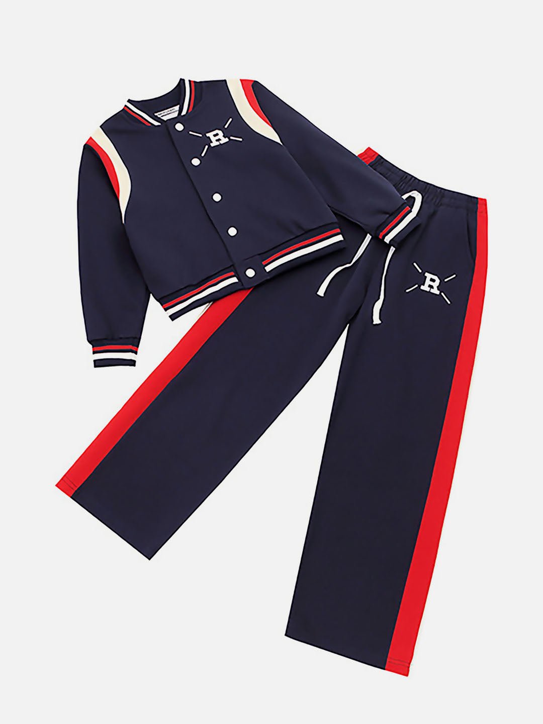 Little Surprise Box,2Pcs Navy With Red And Cream Varsity Style Jacket & Pants For Kids & Tweens - LSB - 2PCS - NAVYCRMRED - TRCKS - 5 - 6Y