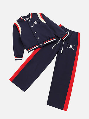 Little Surprise Box,2Pcs Navy With Red And Cream Varsity Style Jacket & Pants For Kids & Tweens - LSB - 2PCS - NAVYCRMRED - TRCKS - 5 - 6Y