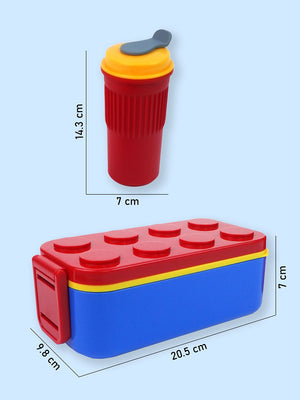 Little Surprise Box,2Pcs Rectangle Lego Lid BPA Free Plastic Kids Lunch Box Plus Cup Bottle For Kids