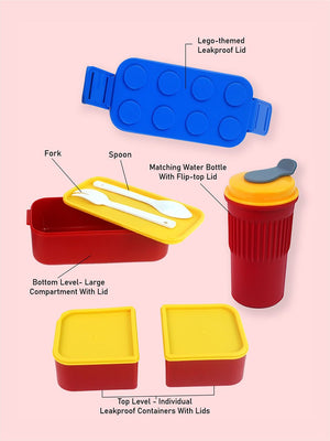 Little Surprise Box,2Pcs Rectangle Lego Lid BPA Free Plastic Kids Lunch Box Plus Cup Bottle For Kids