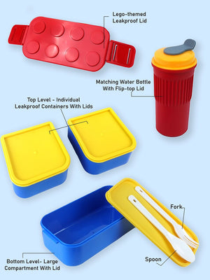 Little Surprise Box,2Pcs Rectangle Lego Lid BPA Free Plastic Kids Lunch Box Plus Cup Bottle For Kids