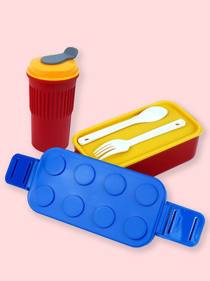 Little Surprise Box,2Pcs Rectangle Lego Lid BPA Free Plastic Kids Lunch Box Plus Cup Bottle For Kids