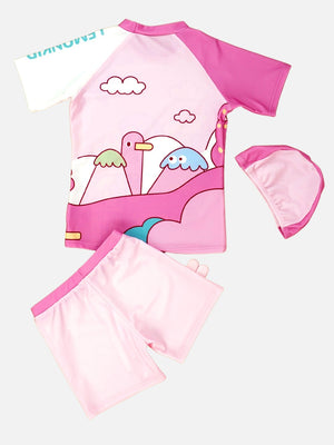 Little Surprise Box,2pcs Shirt & Shorts set Baby Pink Rabbit Toy Swimwear With Swim cap - LSB - SW - 2PCRABTTOY - LK - 100