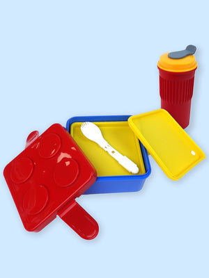 Little Surprise Box,2Pcs Square Lego Lid Bpa Free Plastic Kids Lunch Box Plus Cup Bottle For Kids