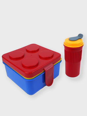 Little Surprise Box,2Pcs Square Lego Lid Bpa Free Plastic Kids Lunch Box Plus Cup Bottle For Kids