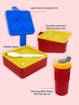 Little Surprise Box,2Pcs Square Lego Lid Bpa Free Plastic Kids Lunch Box Plus Cup Bottle For Kids