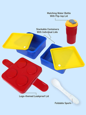 Little Surprise Box,2Pcs Square Lego Lid Bpa Free Plastic Kids Lunch Box Plus Cup Bottle For Kids