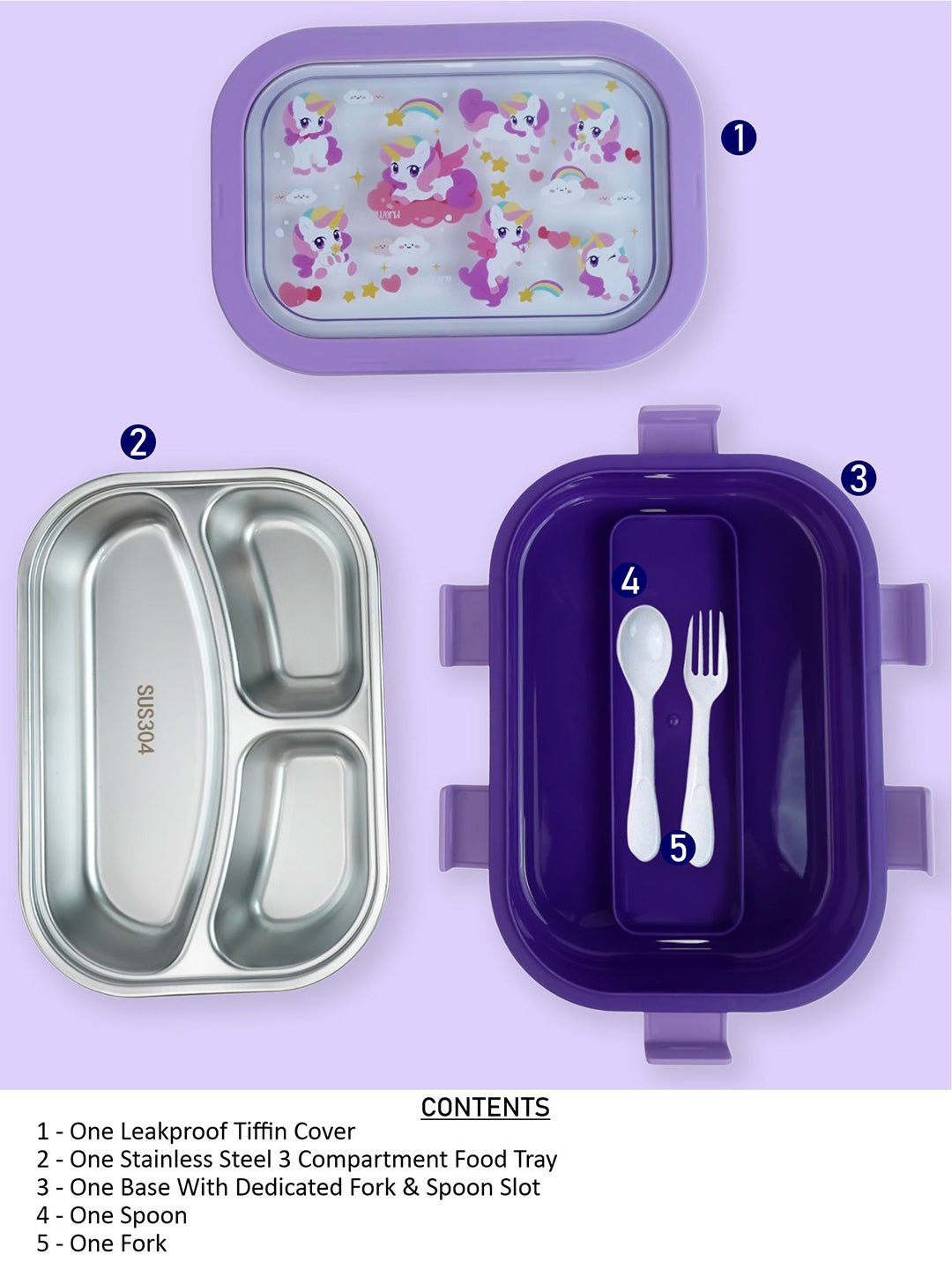 Little Surprise Box,3 Sections Stainless Steel Lunch Box For Kids - LSB - LB - 3 - SECTN - UNICR