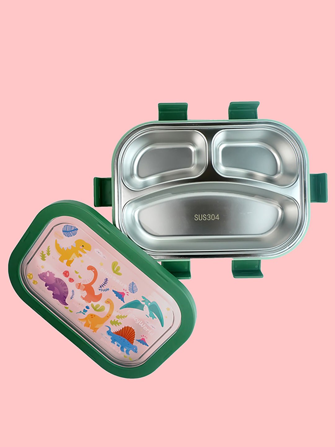 Little Surprise Box,3 Sections Stainless Steel Lunch Box For Kids - LSB - LB - 3 - SECTN - DINO