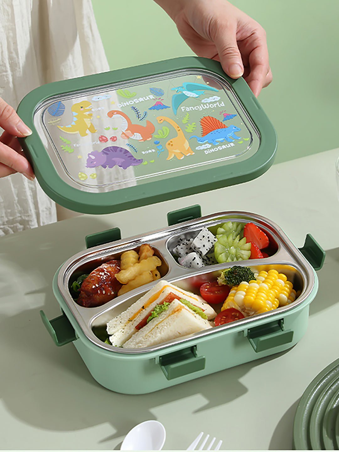 Little Surprise Box,3 Sections Stainless Steel Lunch Box For Kids - LSB - LB - 3 - SECTN - DINO