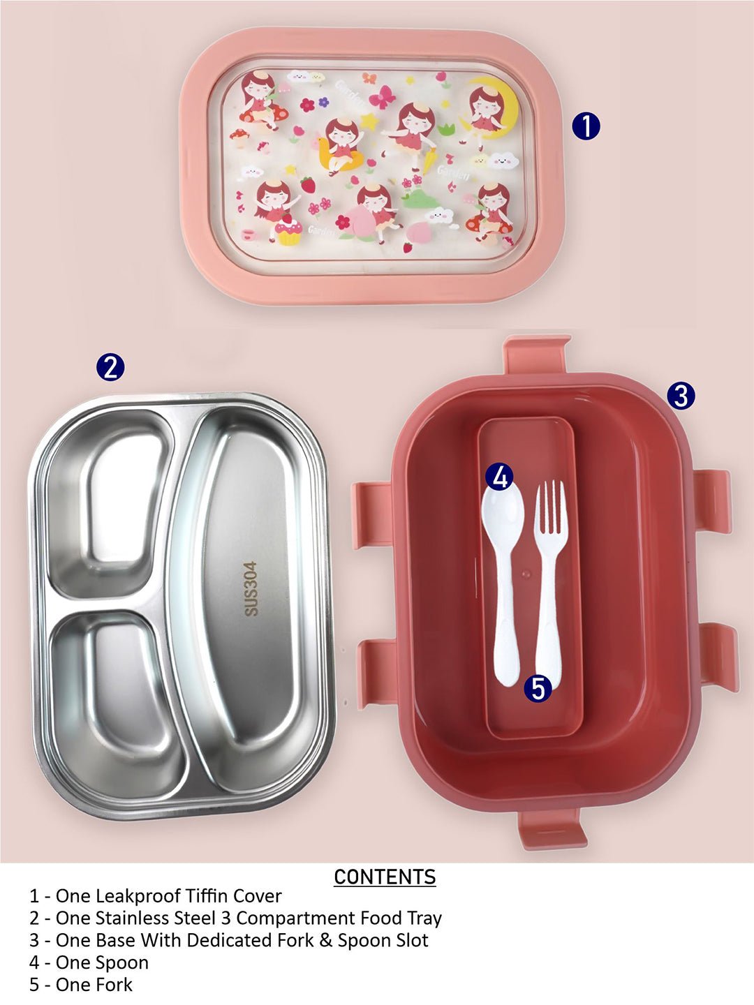 Little Surprise Box,3 Sections Stainless Steel Lunch Box For Kids - LSB - LB - 3 - SECTN - FAIRY