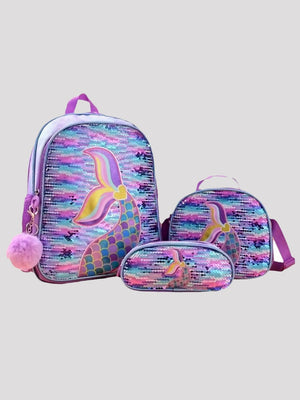 Little Surprise Box,3pcs Gliteratti Mermaid Matching Backpack ,Lunch Bag and Stationery Pouch,5yrs - 8yrs - School Bag