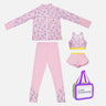 Little Surprise Box,3pcs Pink Flower Power Matching Top, leggings & Jacket style Swimwear set for Pre Teens & Teens(140) - LSB-SW-3PCPNKFLWRPWR140