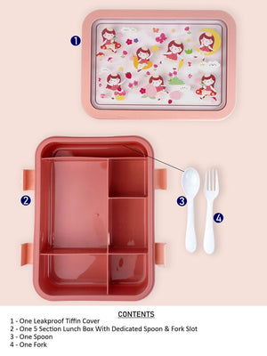 Little Surprise Box,5 Sections Lunch Box For Kids - LSB - LB - 5 - SECTN - PEACH