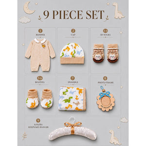 Little Surprise Box,9Pcs Animals print Newborn Baby All Season Wear Net Gift Hamper set-0-6M - Beige Gift Hamper