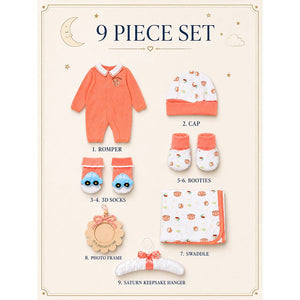 Little Surprise Box,9Pcs Animals print Newborn Baby All Season Wear Net Gift Hamper set-0-6M - Peach Gift Hamper