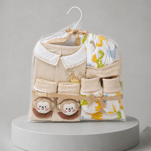 Little Surprise Box,9Pcs Animals print Newborn Baby All Season Wear Net Gift Hamper set-0-6M - Beige Gift Hamper