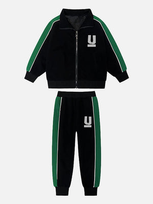 Little Surprise Box,Casual Black With Green Borer 2Pcs Track Suit Set For Kids & Tweens - LSB - 2PCS - BLKGRN - TRCKS - 5 - 6Y