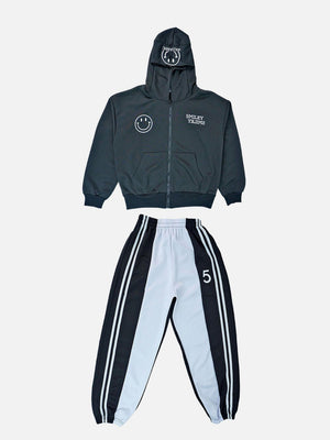 Little Surprise Box,Casual Smiley Black & White Stripes 2Pcs Track Suit Set For Kids & Tweens - LSB - 2PCS - SMILEBLKWT - TRCKS - 5 - 6Y