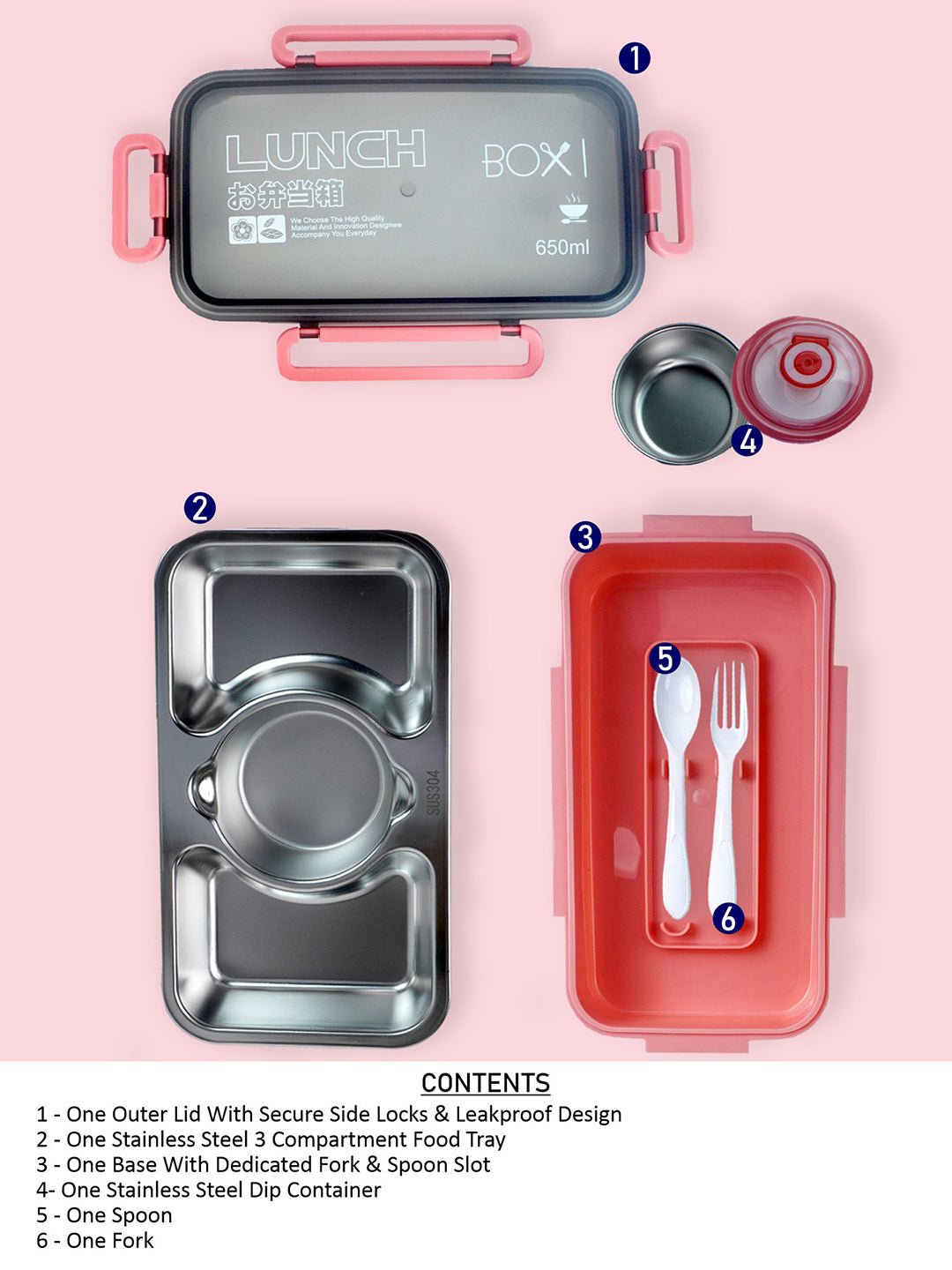 Little Surprise Box,Centre Dip Stainless Steel Lunch Box For Kids And Adults - LSB - LB - PNK - CNTREDIP
