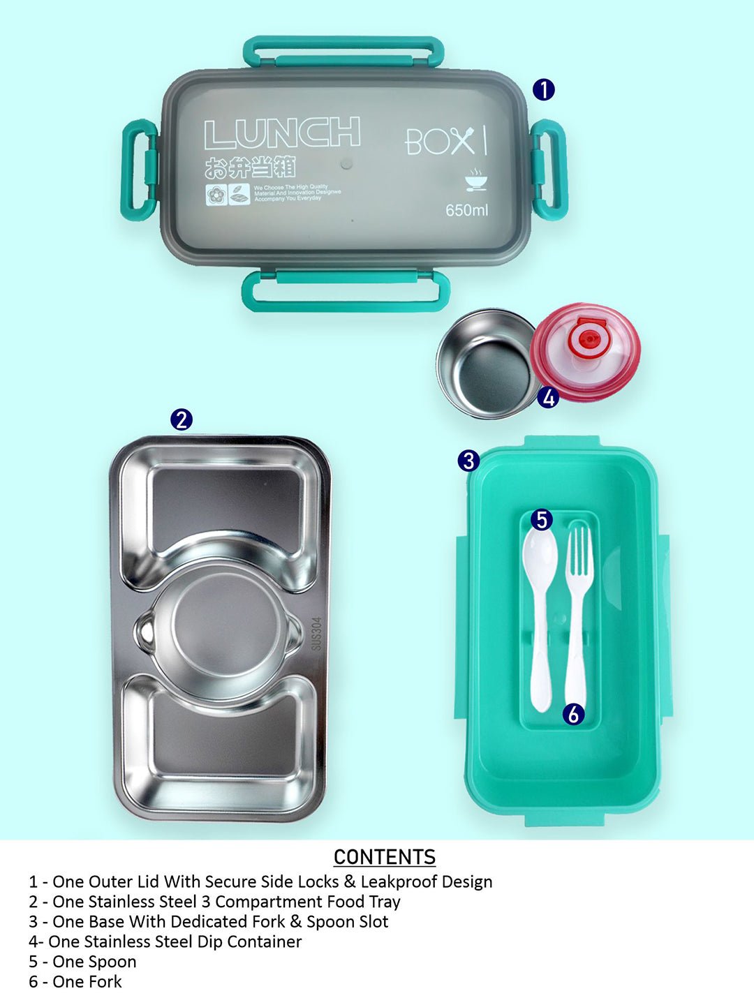Little Surprise Box,Centre Dip Stainless Steel Lunch Box For Kids And Adults - LSB - LB - MINT - CNTREDIP