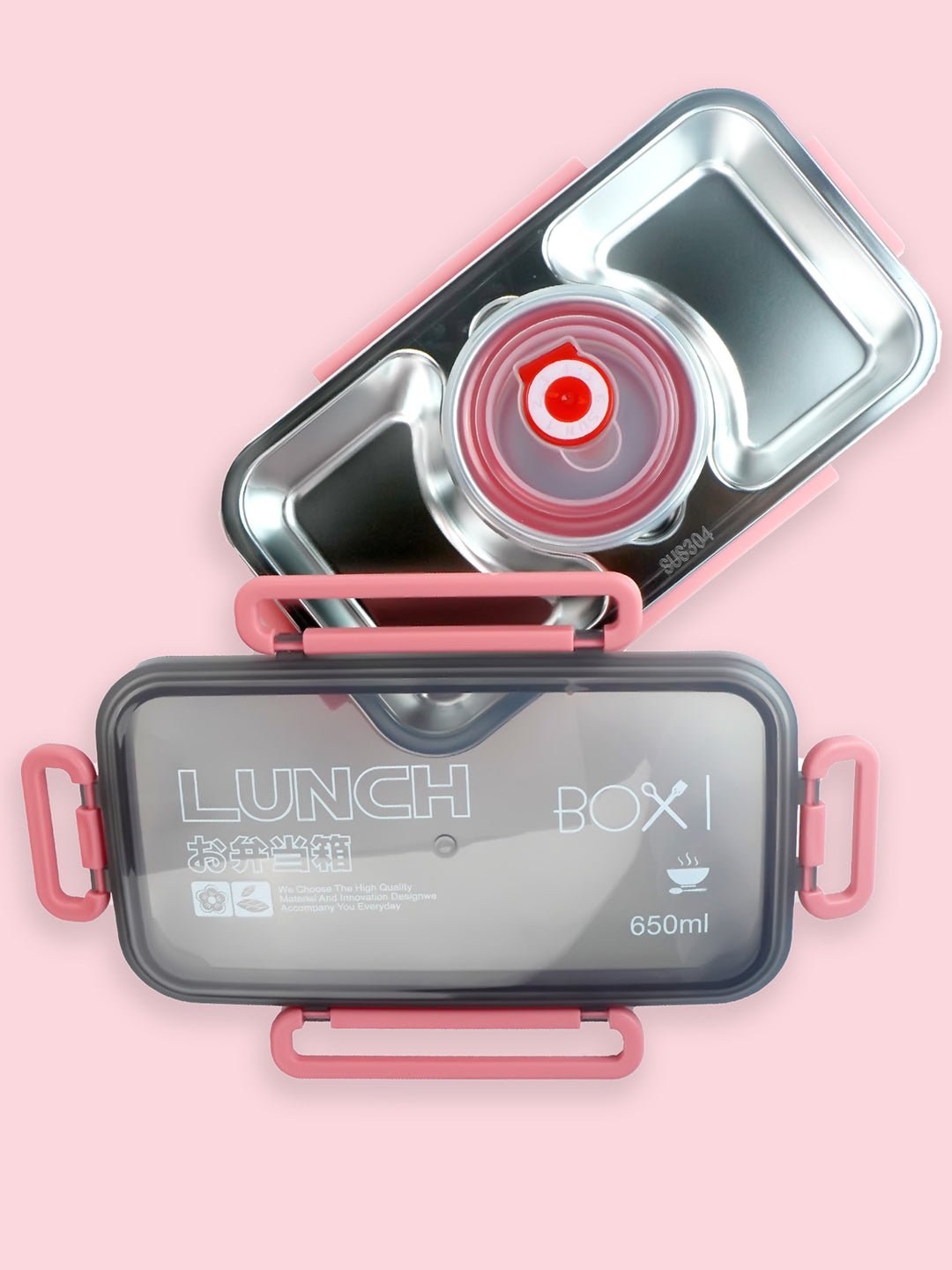 Little Surprise Box,Centre Dip Stainless Steel Lunch Box For Kids And Adults - LSB - LB - PNK - CNTREDIP