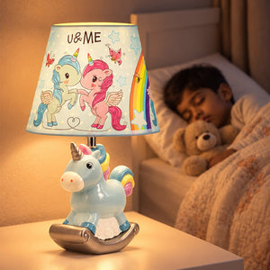 Little Surprise Box,ceramic Rocking Unicorn side Bed Table Lamp, Kids Room Decor - Blue Room Decor