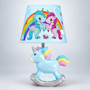 Little Surprise Box,ceramic Rocking Unicorn side Bed Table Lamp, Kids Room Decor - Blue Room Decor