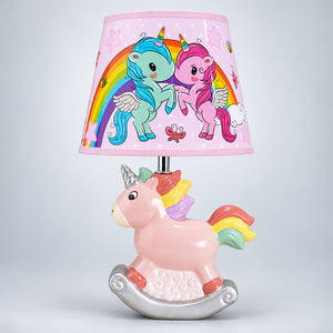 Little Surprise Box,ceramic Rocking Unicorn side Bed Table Lamp, Kids Room Decor - PINK Room Decor