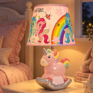 Little Surprise Box,ceramic Rocking Unicorn side Bed Table Lamp, Kids Room Decor - PINK Room Decor