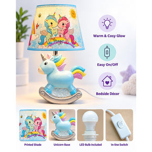 Little Surprise Box,ceramic Rocking Unicorn side Bed Table Lamp, Kids Room Decor - Blue Room Decor