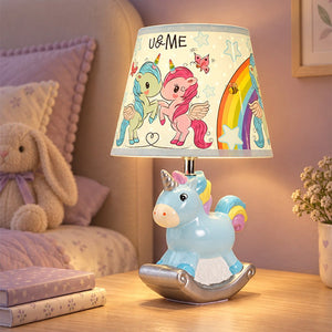 Little Surprise Box,ceramic Rocking Unicorn side Bed Table Lamp, Kids Room Decor - Blue Room Decor