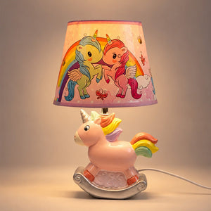 Little Surprise Box,ceramic Rocking Unicorn side Bed Table Lamp, Kids Room Decor - PINK Room Decor