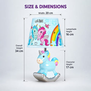 Little Surprise Box,ceramic Rocking Unicorn side Bed Table Lamp, Kids Room Decor - Blue Room Decor