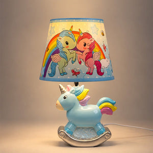 Little Surprise Box,ceramic Rocking Unicorn side Bed Table Lamp, Kids Room Decor - Blue Room Decor