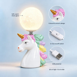 Little Surprise Box,ceramic Unicorn Moon, side Bed Table Lamp, Kids Room Decor - Blue Room Decor