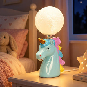 Little Surprise Box,ceramic Unicorn Moon, side Bed Table Lamp, Kids Room Decor - White Room Decor