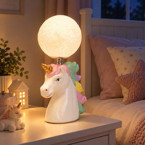Little Surprise Box,ceramic Unicorn Moon, side Bed Table Lamp, Kids Room Decor - Blue Room Decor