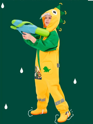 Little Surprise Box,Dinosaur Friends themed Yellow Full Jumpsuit Style Raincoat for Toddlers and Kids - 2-3 Year