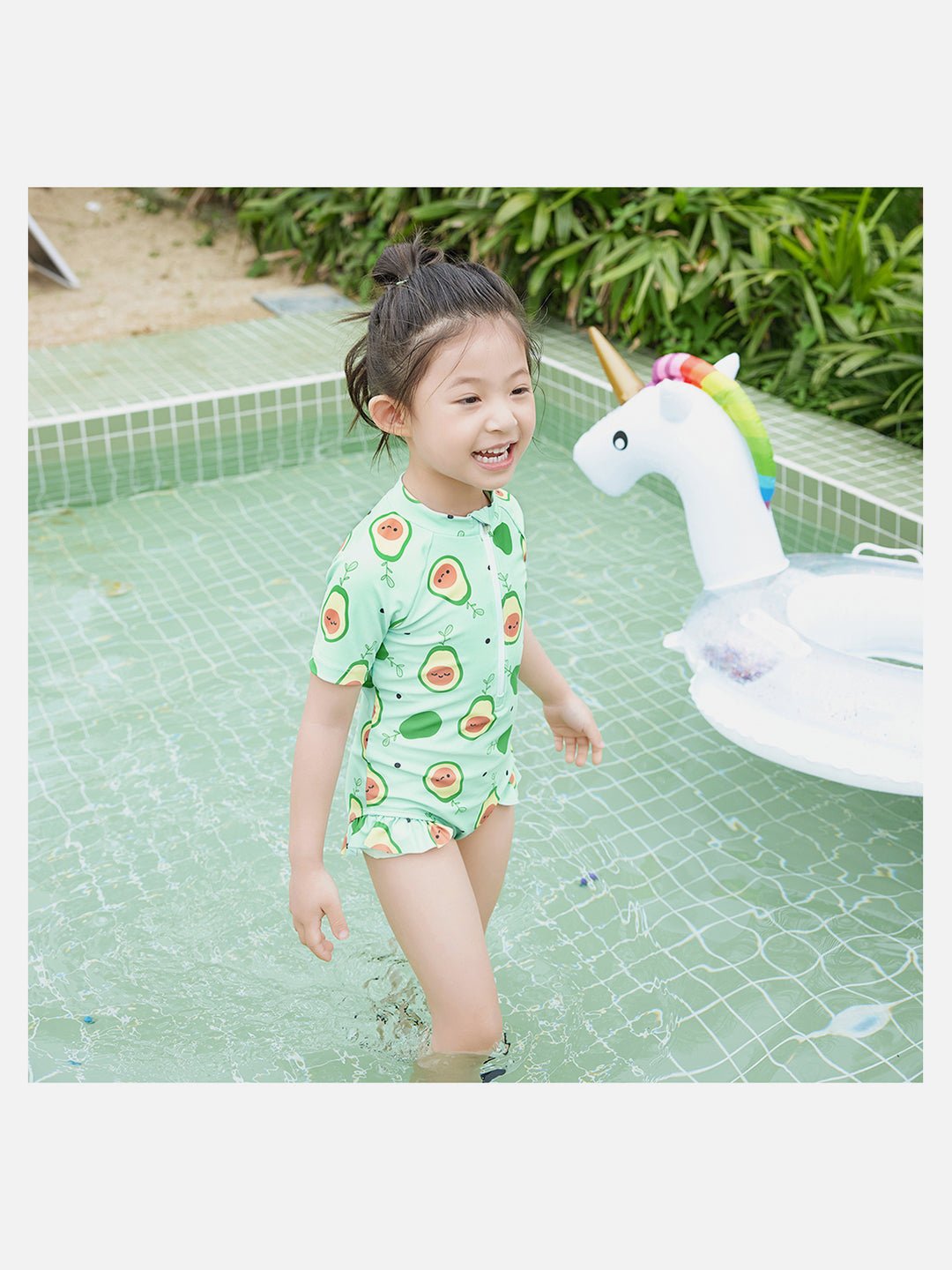 Little Surprise Box,Frilly Avacado Print Swimwear+Swim Cap for Toddlers & Kids - LSB - SW - AVACADO100
