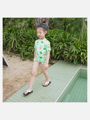 Little Surprise Box,Frilly Avacado Print Swimwear+Swim Cap for Toddlers & Kids - LSB - SW - AVACADO100