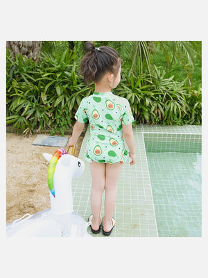 Little Surprise Box,Frilly Avacado Print Swimwear+Swim Cap for Toddlers & Kids - LSB - SW - AVACADO100